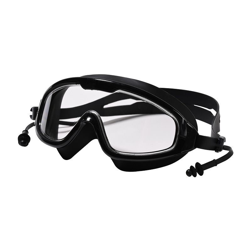 Gafas de Natación de Montura Grande con Antivaho de Silicona y PC, Tapones Integrados, para Natación y Buceo