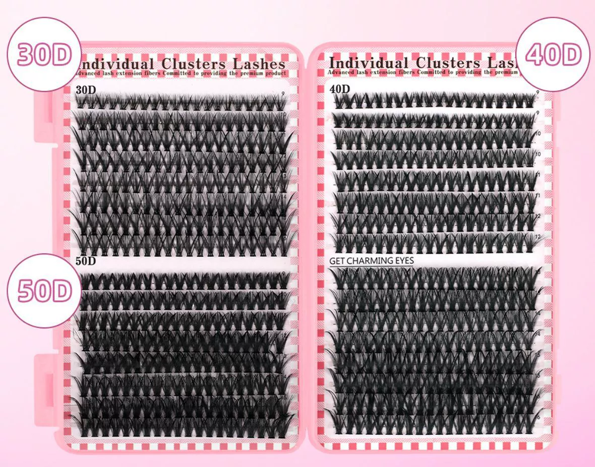 Segmented eyelash extensions tray, pink 570-tuft mixed 30–100D, large capacity DIY kit