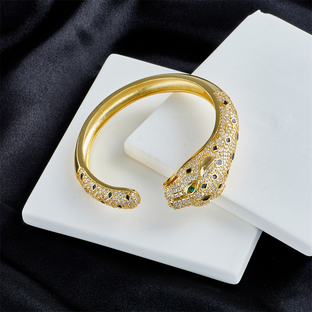 copper micro-encrusted zircon animal 18K gold plated jaguar bracelet female