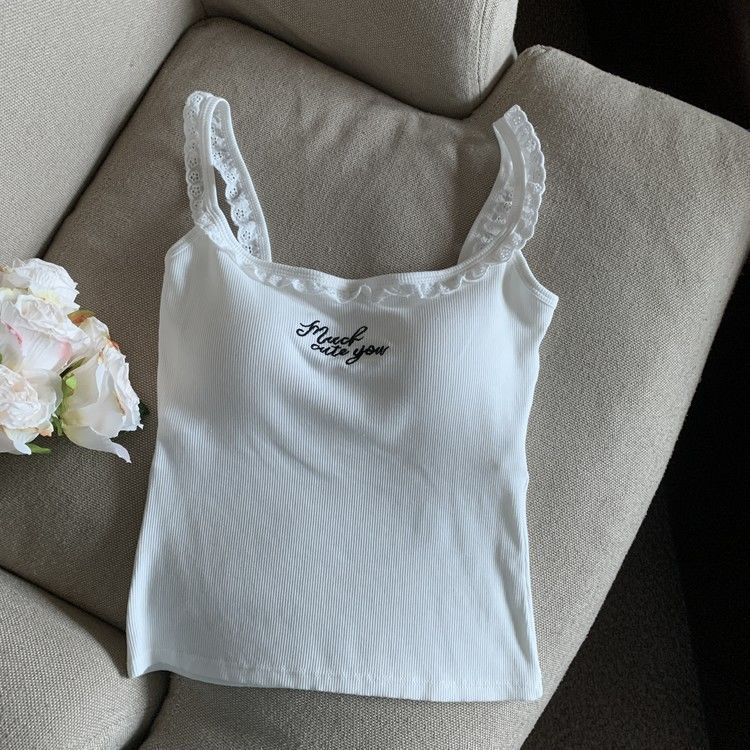 Pure Desire レース刺繍キャミソール レディース 胸パッド付き インナーとアウター 美背中デザイン 着痩せトップス 夏|undefined