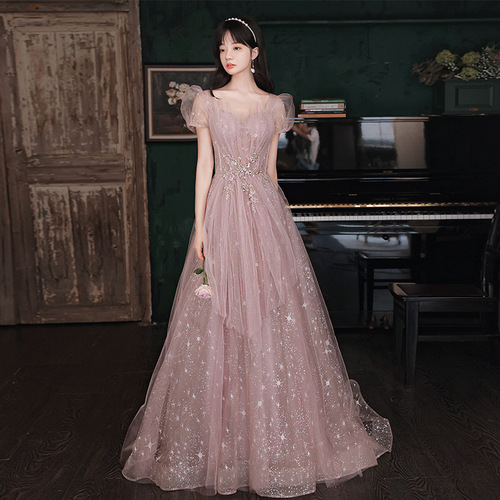 Pink Evening dress female banquet cocktail birthday prom party clebration temperament long dress fairy-like wedding anniversary celebrity pink long dress