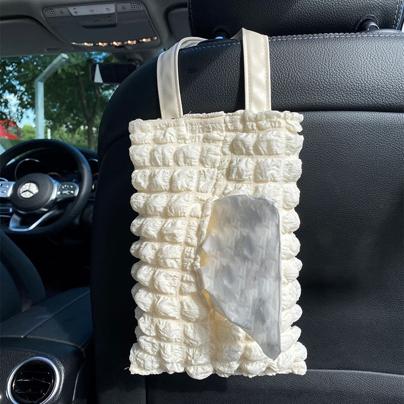 Car Seat Back Tissue: Che Zai Zhi Jin He Gua Shi Car tissue box/set - puff-beige-tissue-box-hanging-style