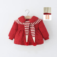 童装女童棉衣外套冬季加厚加绒儿童宝宝纯色绗绣围巾棉服小童冬装
