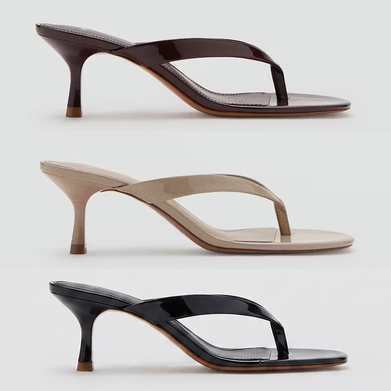 Slippers for Women to Wear Outside, 2026 Summer New Style Women's Shoes, French Simple Style, Thin Heel Patent Leather Sandals, Women's High-Heeled Flip-Flops Slippers for Women to Wear Outside, 2026 Summer New Style Women's Shoes, French Simple Style, Thin Heel Patent Leather Sandals, Women's High-Heeled Flip-Flops