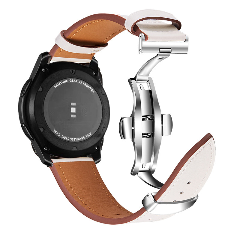 Applicable Galaxy watch3active2 leather strap 2220 butterfly buckle Huawei Samsung watch leather strap