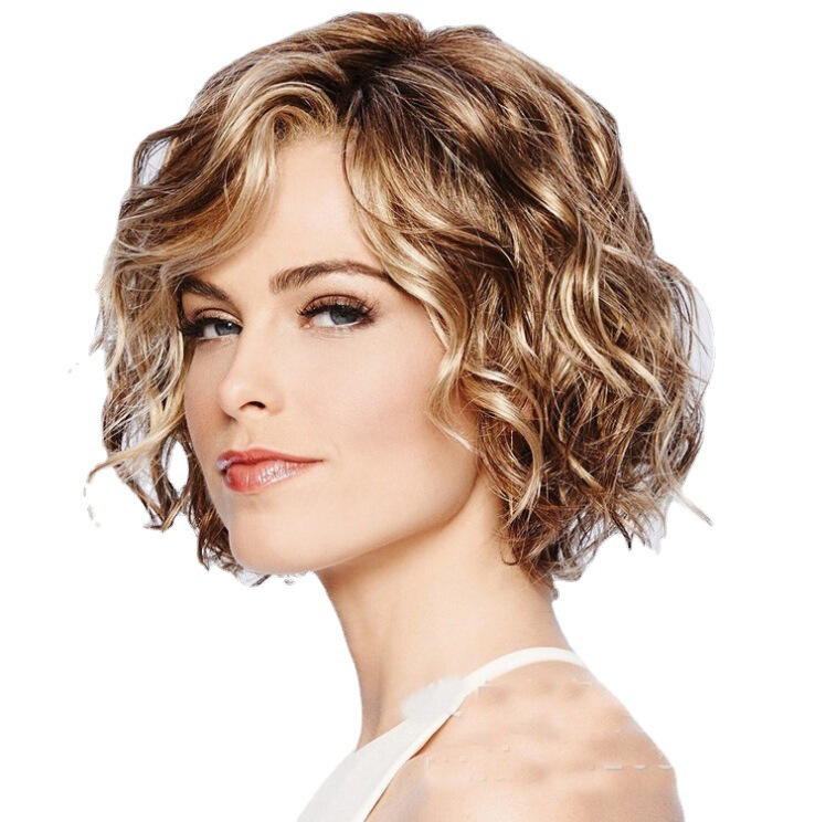 Rose net European and American white wig ladies fluffy gradient short curly hair style high-grade fake head cover manufacturer wig