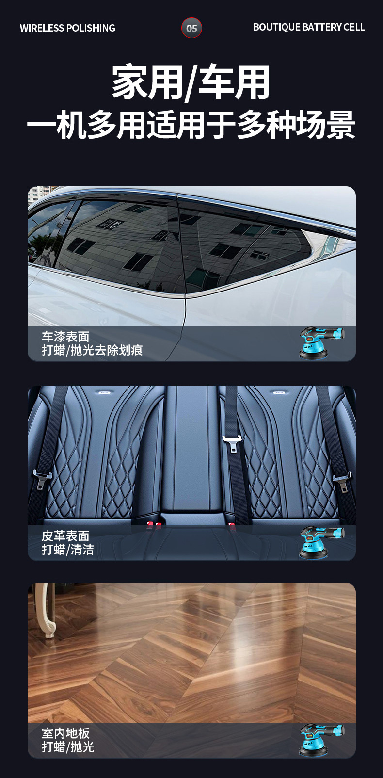 Wireless Waxing Machine Lithium Battery Da Charging Car Floor Small Electric Polishing and Grinding Car Beauty Wholesale