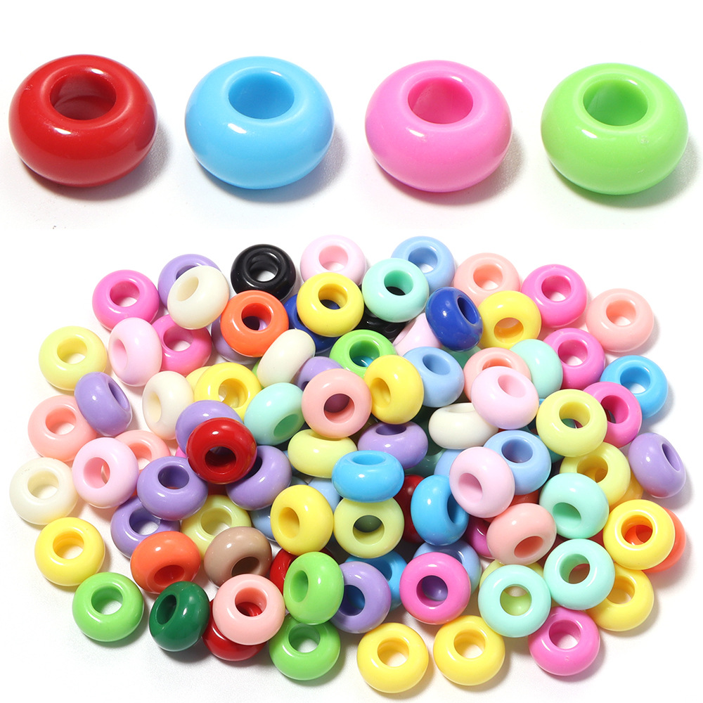 13mm Macaron-colored Acrylic Flat Round Large-hole Loose Beads Diy...