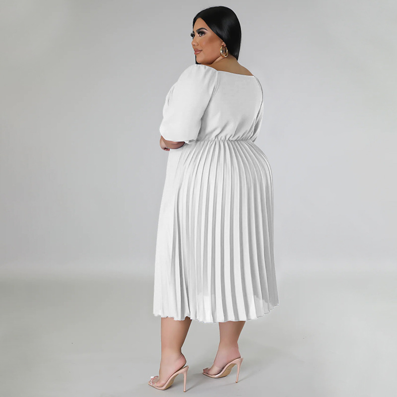 Bishop Sleeve Sleeve Type Spandex, Polyester Fabric Type Daily Occasion V Neck Neckline Wholesale Streetwear Solid Color Daily V Neck Half Sleeve Pleated Skirt