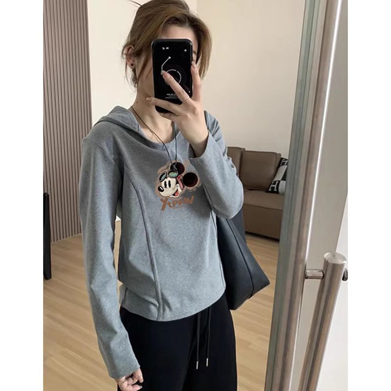 Early Autumn Fashionable and Versatile Hooded Sweatshirt for Women New Korean Fishbone Line Stitching Sports T-Shirt Top