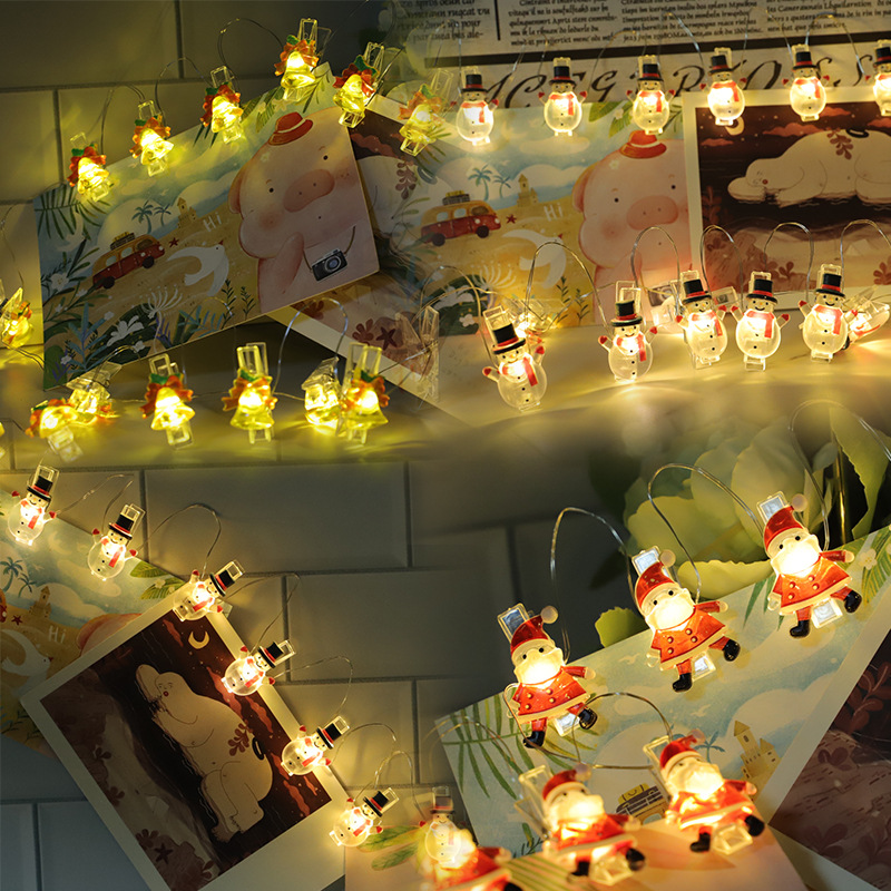 Lámpara de alambre de Navidad campana muletas muñeco de nieve calcetines luces decorativas Santa Claus dormitorio sala de estar cuerda de lámpara de alambre de cobre transfronteriza