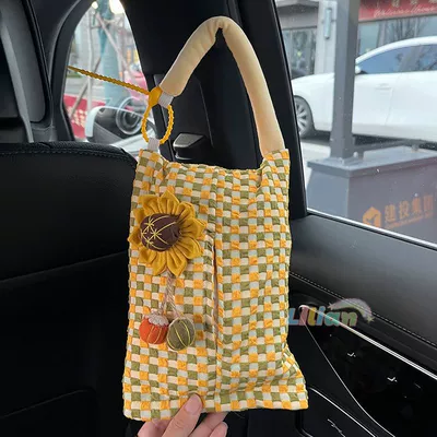 Tissue Box – Car tissue box/set - no-specifications-sunflowergreen-and-yellow-hanging-tissue-bag