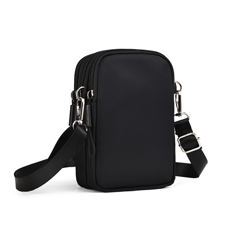 Cross-Border Nylon Cloth Shoulder Crossbody Bag Mini Small Bag Three-Layer Zipper Can Be Hung on the Waist Lightweight Mobile Phone Bag Vertical Version for Men and Women