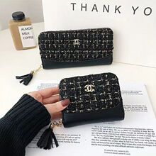 时尚小香风pu短款钱包轻奢毛呢随身大容量多卡位女款钱包清仓处理