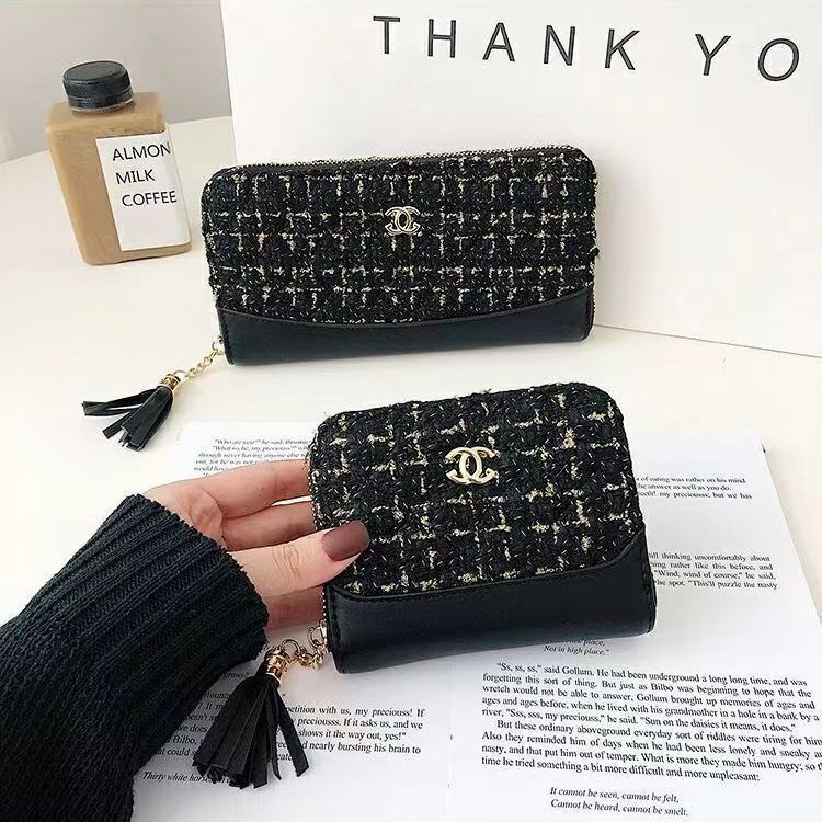Fashion Chanel Style Pu Short Wallet Light Luxury Woolen Portable Large Capacity Multi-Card Women's Wallet Clearance Processing