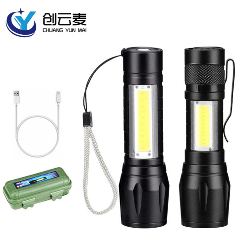 Outdoor portable flashlight COB rechargeable LED retractable zoom flashlight USB rechargeable bright zoom flashlight