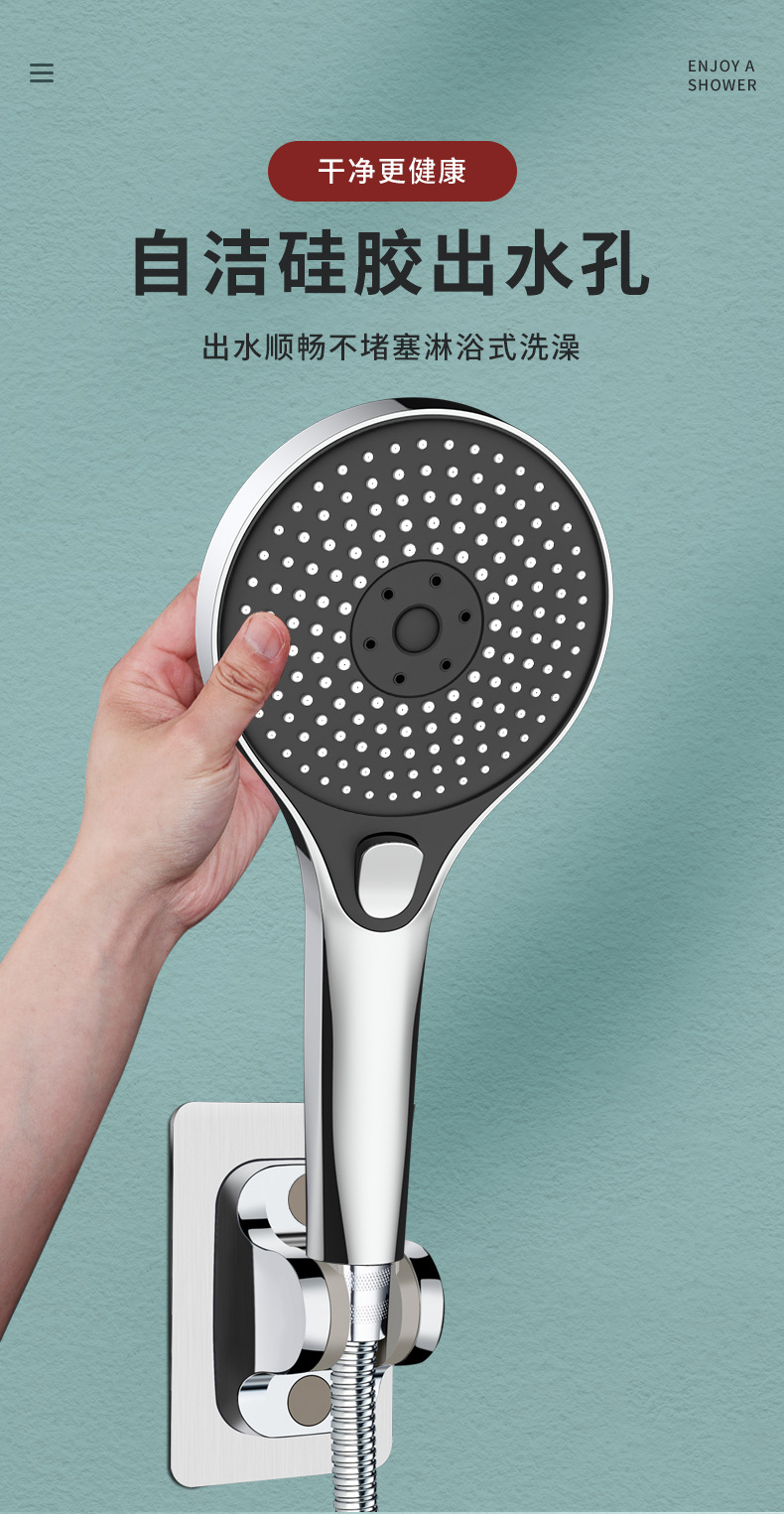 Description Picture 6 of itemNew 130mm Big Panel 3 Modes Adjustable Shower Head Bathroom High Pressure Water Saving Shower Mixer Nozzles Bathroom Accessories