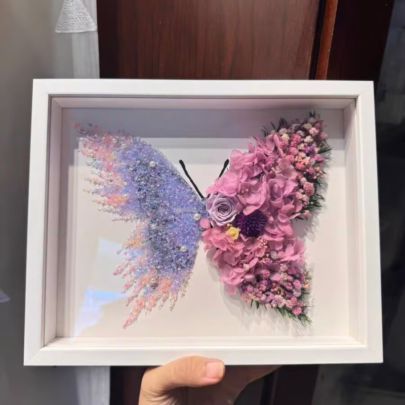 520手工diy蝴蝶碎钻永生花干花相框材料包制作送闺蜜女友礼物摆件|undefined