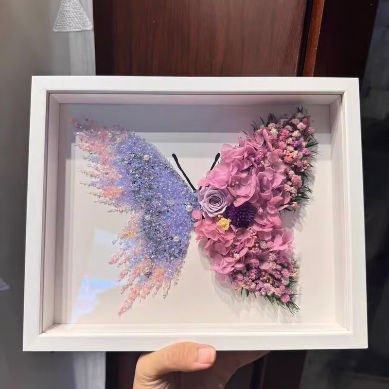 Chinese Valentine's Day Creative Immortal Flower Crushed Diamond Butterfly Photo Frame Ornaments DIY Material Handmade Birthday Gifts for Friends