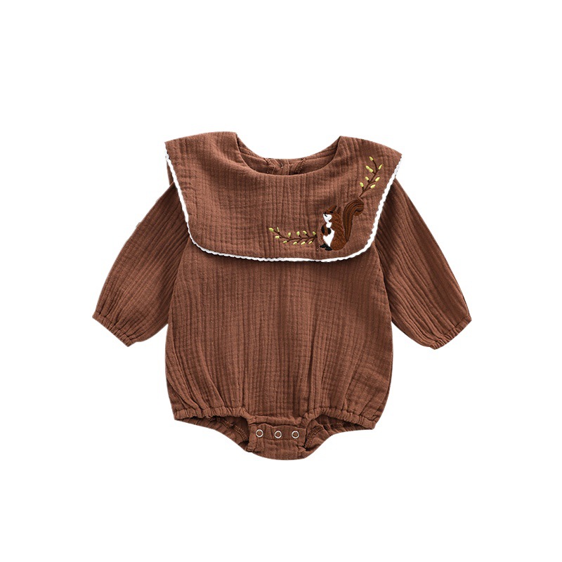 Estilo coreano niñas bebé algodón solapa ciervos bordado de una pieza mameluco ins recién nacido suave triángulo mameluco moda