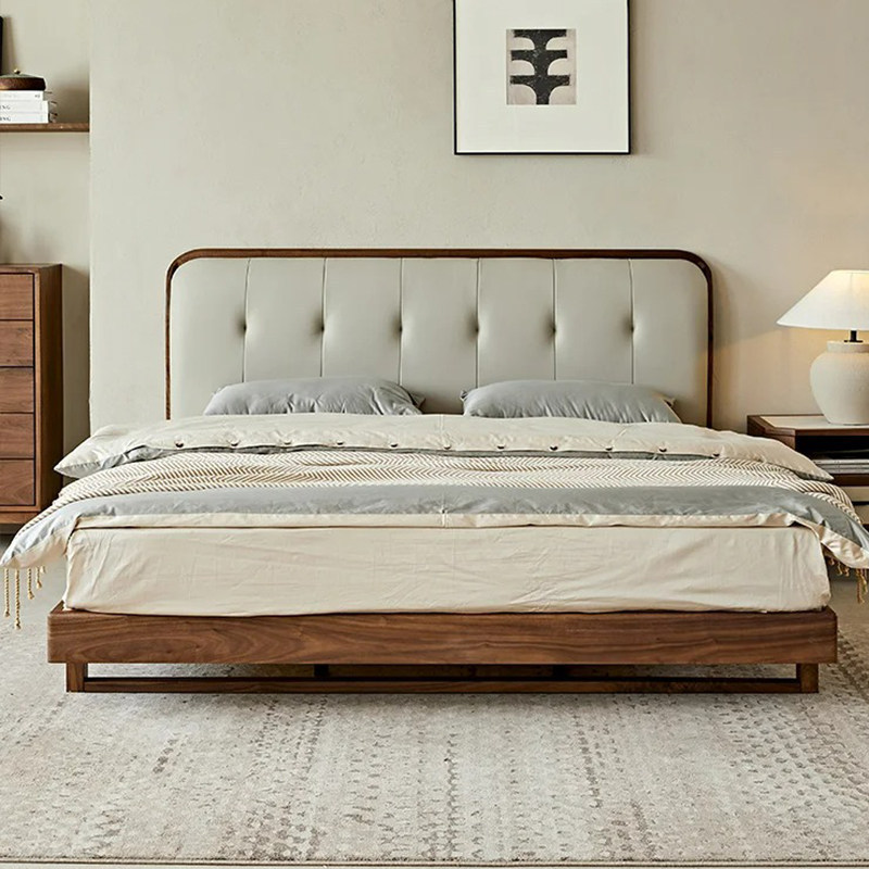 New Chinese-Style Modern 1.8m Wedding Bed, North American Black Walnut Soft-Upholstered Double Bed, Nordic Simple Luxury Master Bedroom Bed