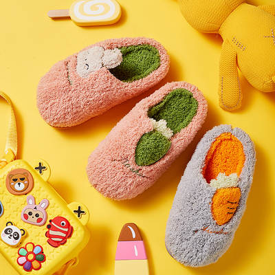 Autumn and Winter New Korean Style Bunny Children's Home Maomao Thickened Cute Mid-child Soft Bottom Baby Cotton Slippers for Girls