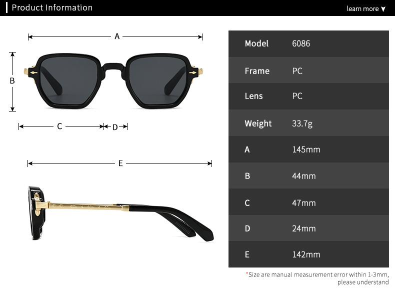 60g Weight Casual Geometric PC UV400 Protection Square Full Frame Women's Sunglasses