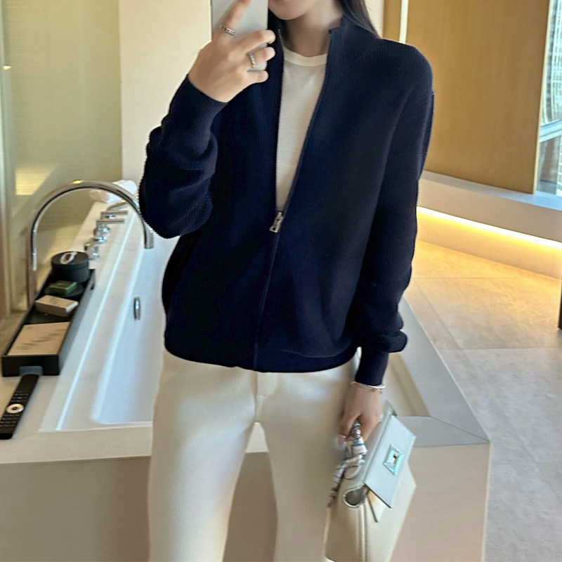 韩系针织外套松弛拉夫girl 修身显瘦纯棉拉链外套女 2025秋冬新款|undefined