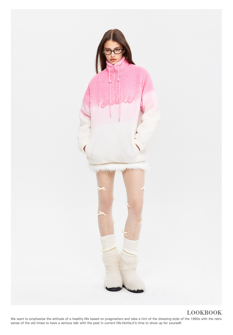 Women's Winter Lamb Wool Sweatshirt Gradient Casual Trendy Jumper_voghion.com