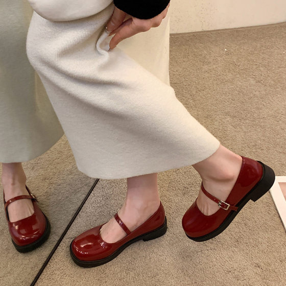 French Retro Mary Jane Shoes Women's High Heels Wholesale New Spring Round Toe Thick Heel Shoes with Skirt Small Leather Shoes