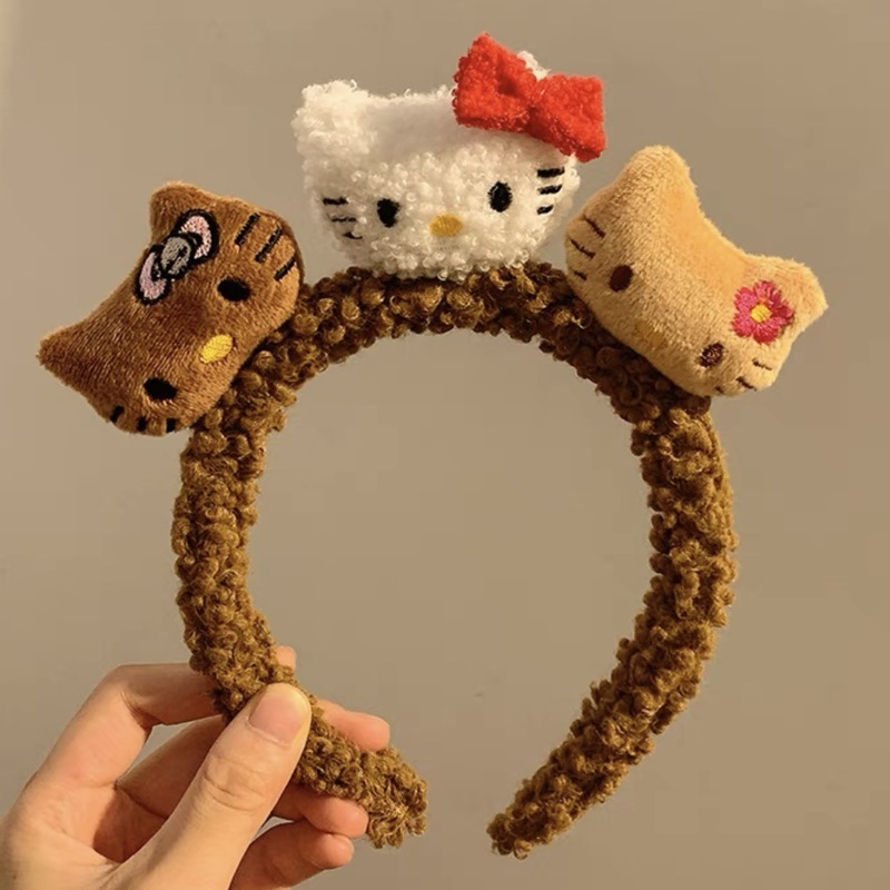 洗脸化妆毛绒头箍发箍卡通可爱猫咪KT小熊耳朵豹纹女卡通发饰摆摊|undefined