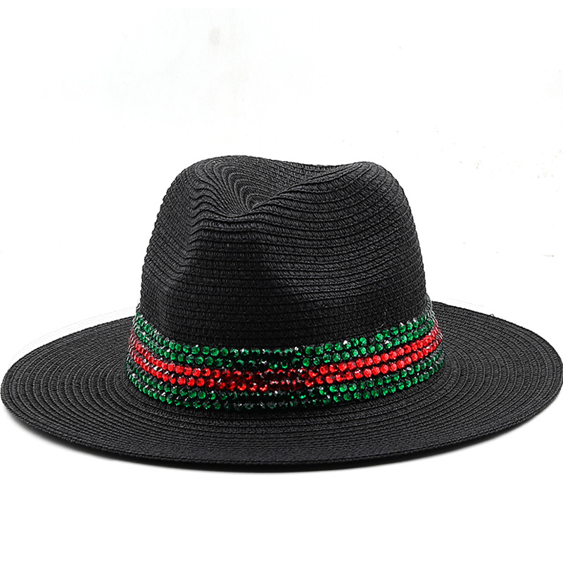 Fashion Outdoor Seaside Sun Shade Fashion Panama Straw Hat Rhinestone Beach Hats display picture 1