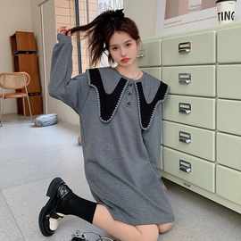 甜美减龄花边娃娃领连衣裙女春秋小个子日韩系俏皮活泼可爱卫衣裙