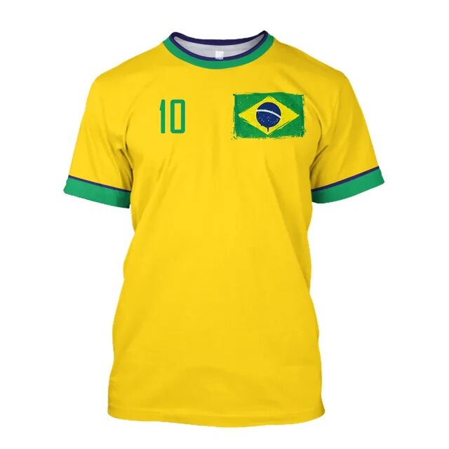 Brazil Men's Jersey Printed Shirt, Round Neck Shirt Breathable Plaid Oversized Clothes, Summer 2025