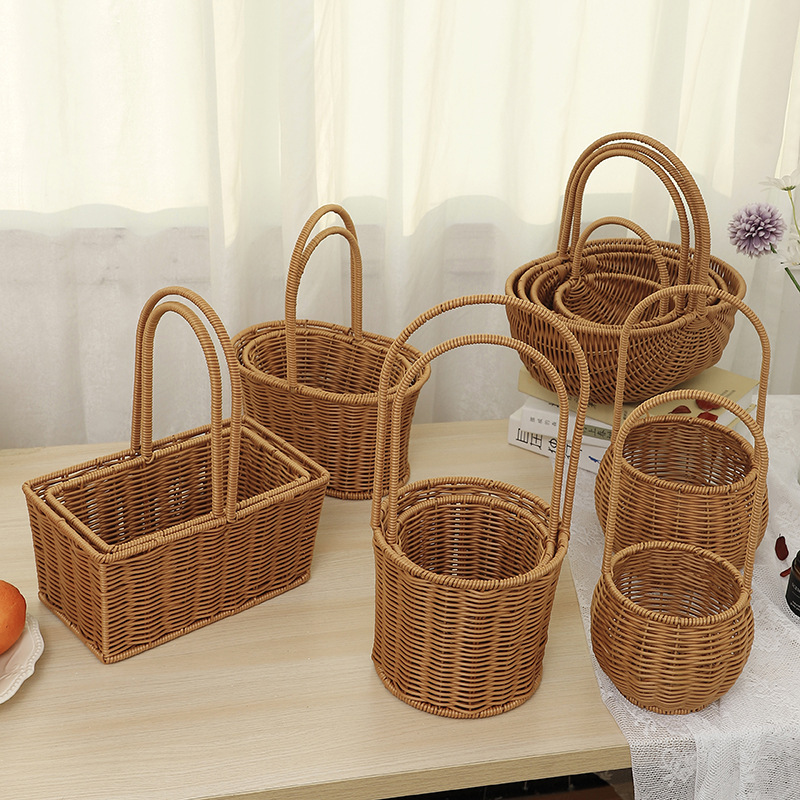 Mid-Autumn Festival Pure Handmade Retro Rattan Storage Box Gift Storage Basket Woven Flowers Rattan Flower Basket Wholesale