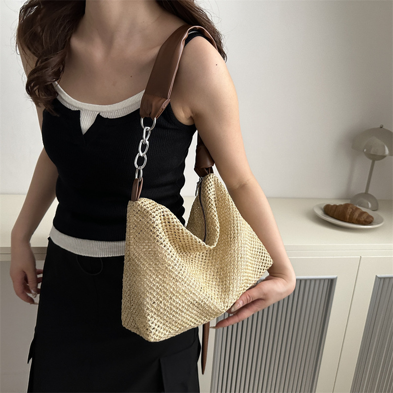 2024 verano ins nuevo nicho de alta sensación de bolso de brazo simple bolso de paja de gran capacidad bolso de hombro