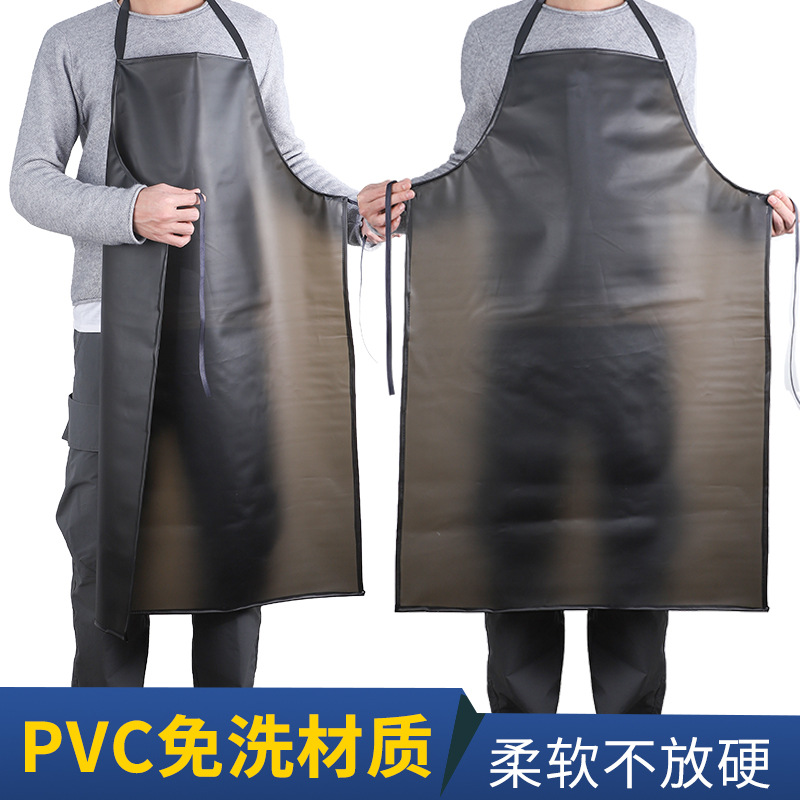 PVC alargado negro transparente delantal impermeable a prueba de aceite de cuero suave de los hombres y las mujeres de la cintura de La Matanza productos acuáticos cocina del hogar al por mayor