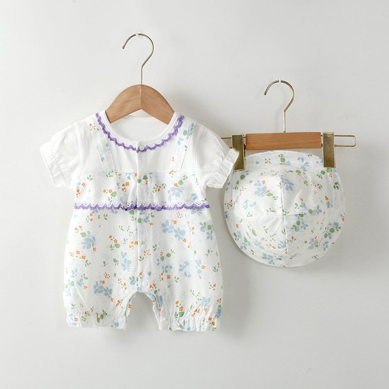 Summer new baby one-piece newborn boneless romper baby short sleeve thin jumpsuit women's lace romper