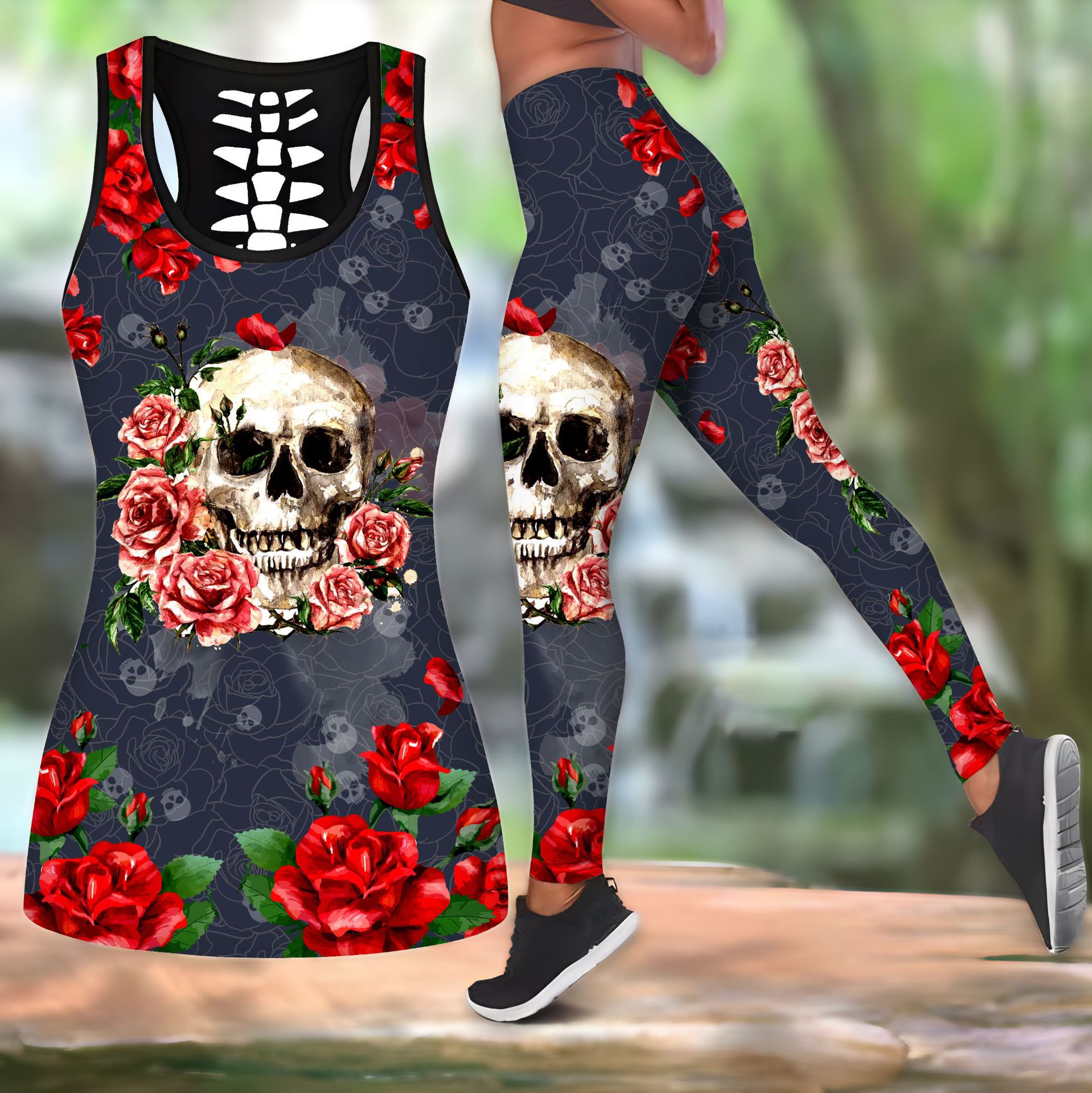 350g Weight Sleeveless Sleeve Length Spandex, Polyester Fabric Type Pant Co-ord Set Sets Type 2 Pieces Set Quantity Street, Sports Occasion U Neck Neckline Skinny Fit Type Halloween Festival Rose, Skull Pattern Summer, Spring Season Women's Gender Printing Design Hip-Hop, Streetwear Style Street Sports Women's Hip-Hop Streetwear Rose Skull Spandex Polyester Printing Pant Co-ord Set Pants Sets 14