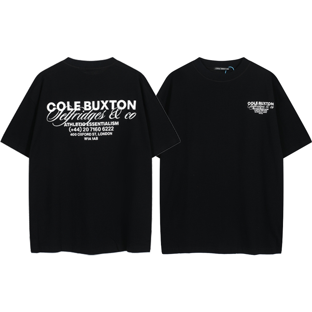 Versión alta Cole Buxton London Limited Silver Pink Letter Lema Impreso Hombre suelto Casual Camiseta de manga corta