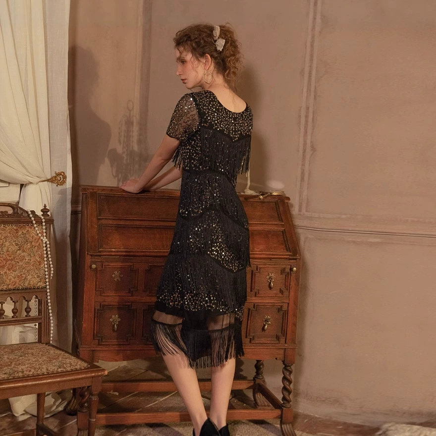 Платье Гэтсби для ужина 1920-х годов, сексуальная танцевальная юбка с блестками и кисточками для ночного клуба, Amazon 8014