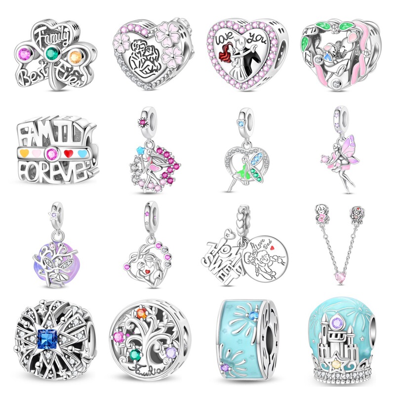 Family Valentine's Day Charm Beaded Pendant DIY Jewelry Bracelet Necklace Accessories Copper Silver-Plated Cross-Border New Style