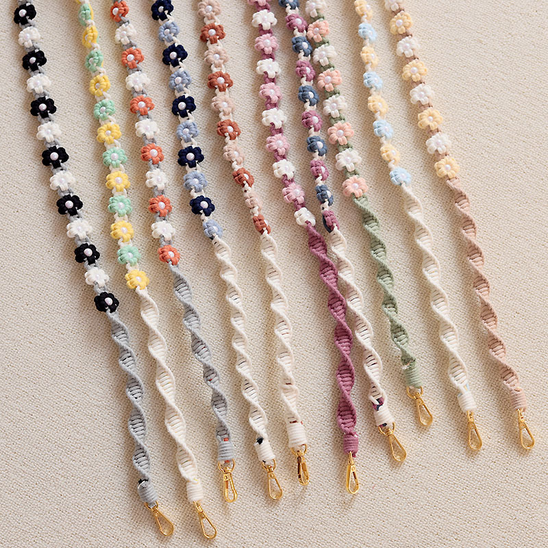 INS Pearl Daisy Handgewebte Tasche Telefon Lanyard Crossbody Handheld Woven Flower Rucksackgurt Schlüsselanhänger_voghion.com