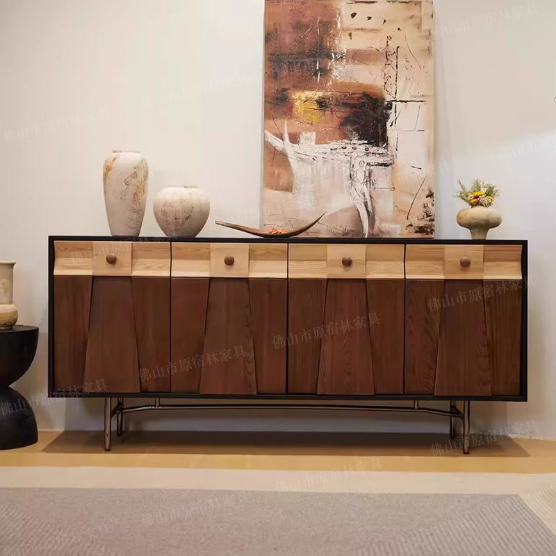 Ridge Shadow Wood Song Board Side Cabinet French Retro Vintage Style Antique Chest of Drawers Ash Wood Tea Cabinet Storage Cabinet