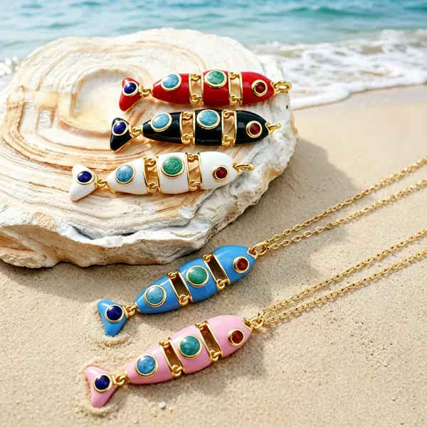 European and American Cross-Border Multi-Color Enamel Fish Pendant Earrings and Necklaces for Women, Versatile Ocean Style Niche Jewelry