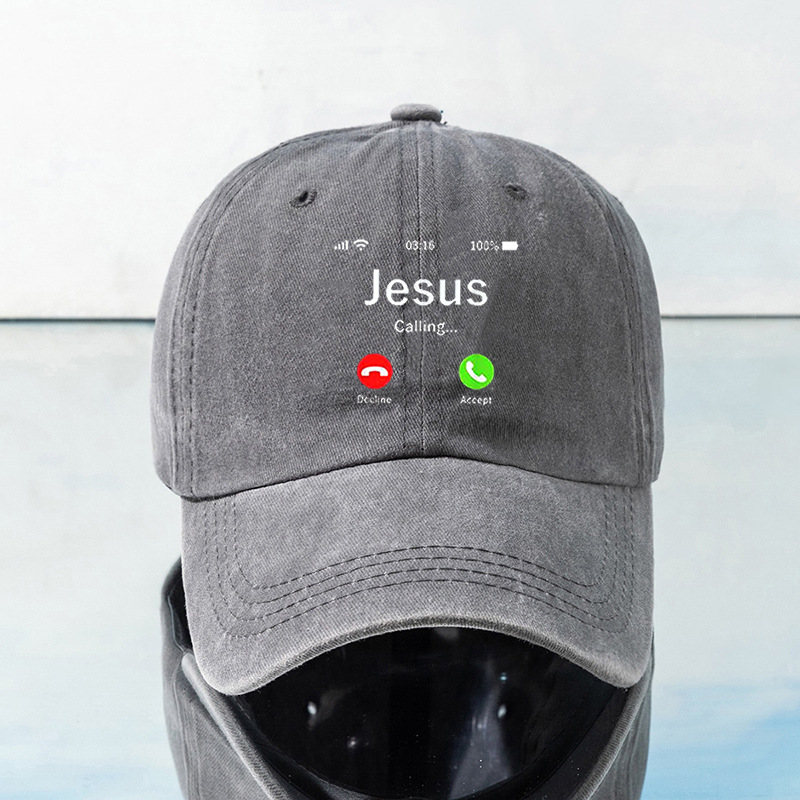 Impreso JESÚS teléfono lavado gorra de béisbol-Gris