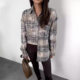 Cross-border European and American Retro Loose Cotton Plaid Shirt 2024 Autumn and Winter New Long Sleeve Design Sense Plaid Shirt for Women