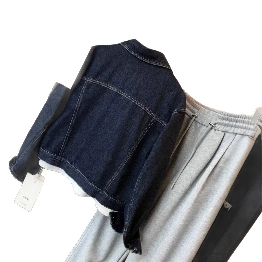 Long-sleeve, denim dark blue jacket, cut