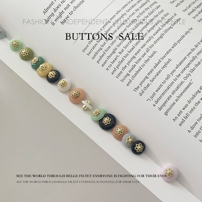 优朵国风仿玉石树脂金属钮扣圆形开针织开衫毛衣纽扣旗袍扣新中式