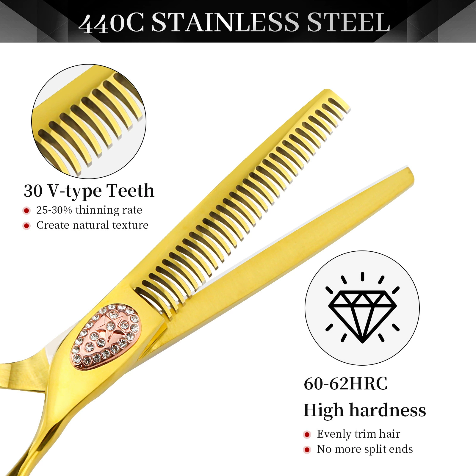 Бритвенные ножницы 6,0 дюйма Napson Golden Crow Heart Flat Cut Hairdressing Straight Cut Teeth Scissors Gold